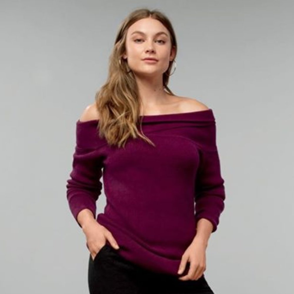 Ruby Ribbon Cold Shoulder Sweater #1733